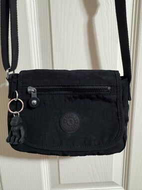 Kipling Black Compact Crossbody with Monkey Charm